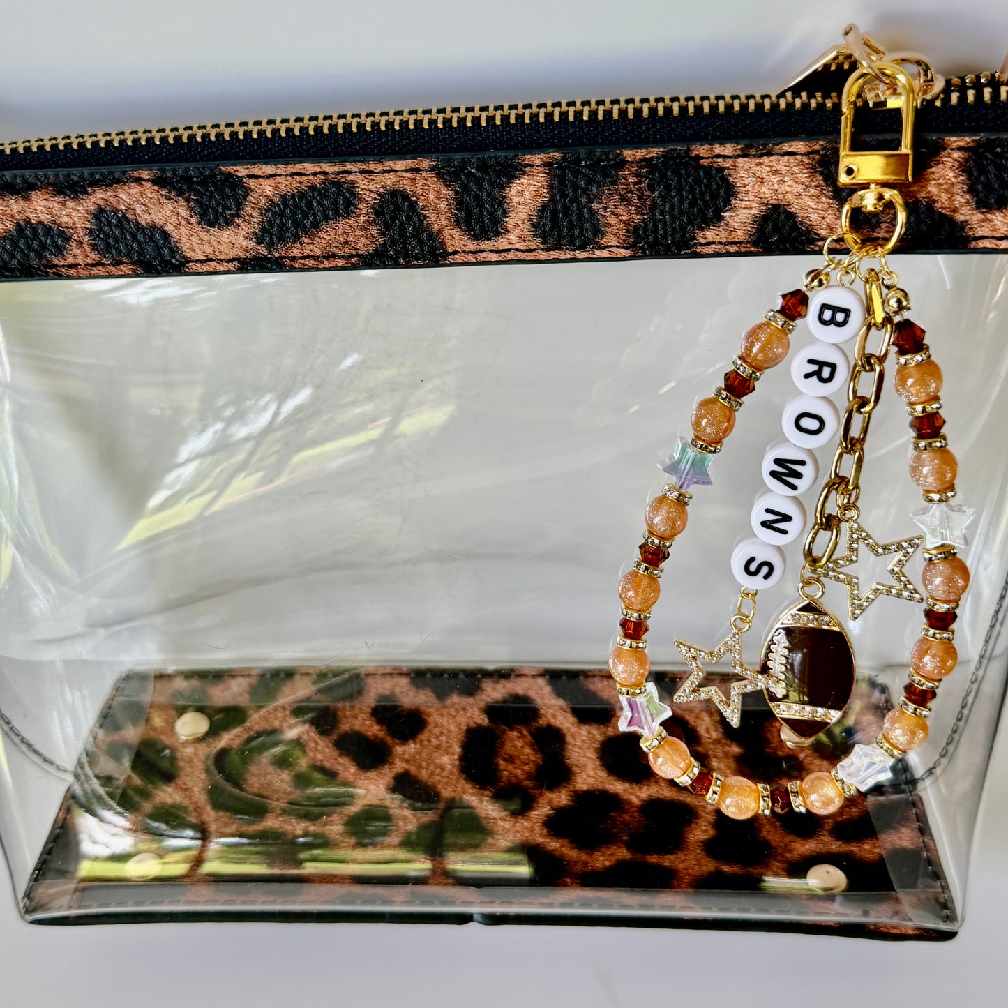 Browns Football Beaded Bag Charm: Orange & Brown Game Day Purse Chain