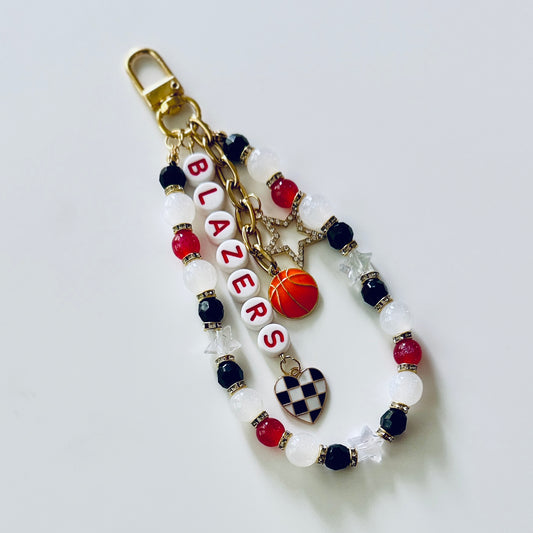 Blazers Beaded Bag Charm: Red & White Keychain with Football, Heart and Star Charms