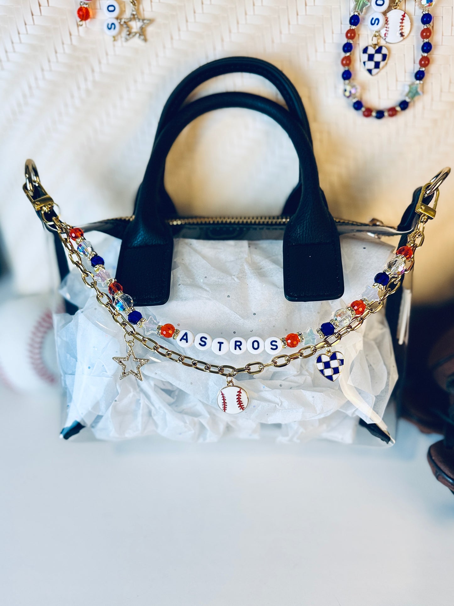 Astros Bag Charm | Baseball Keychain Zipper Pull | Baseball Fan Gift | Choose Your Team & Size | Handmade Sports Accessory