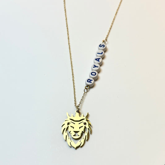 Royals-Inspired Lion Pendant Necklace – Kansas City Baseball Jewelry, Blue and Gold Gift for Her, Game Day Accessory