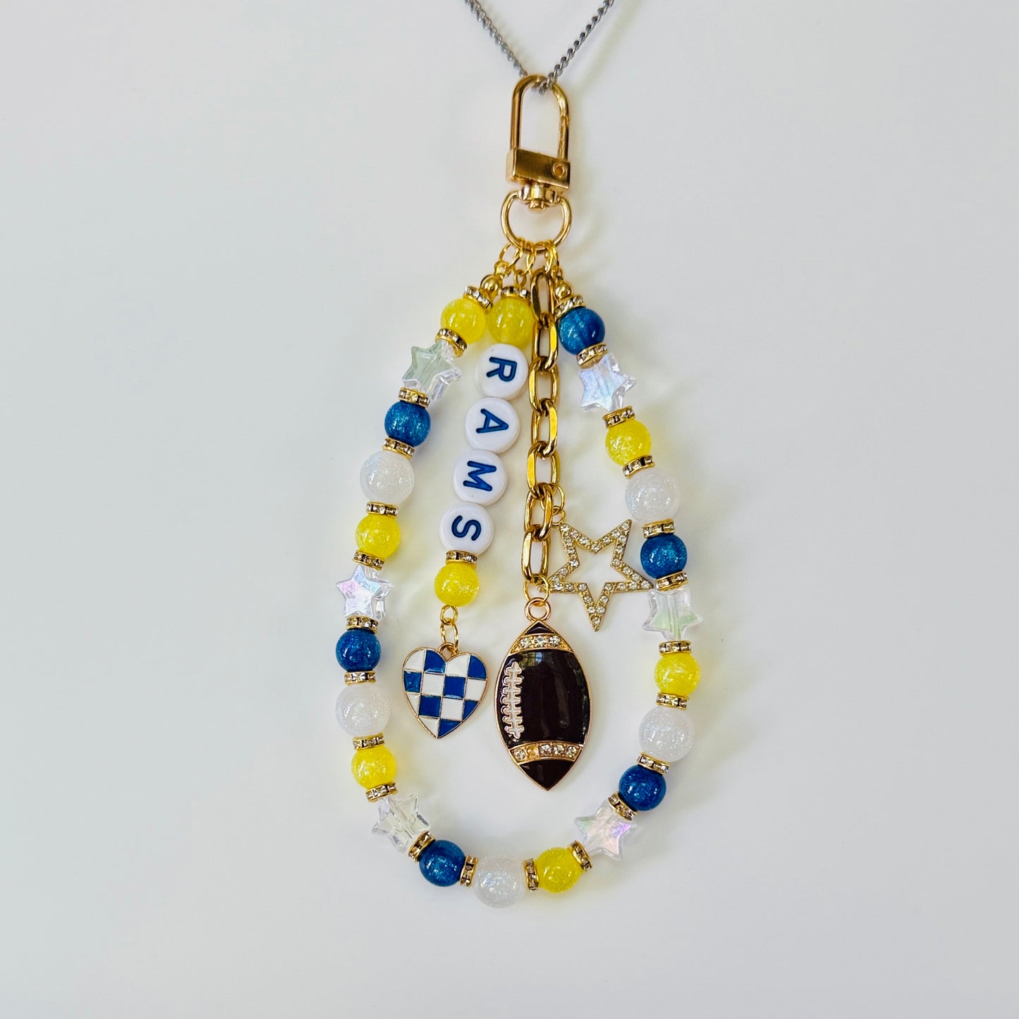 RAMS Beaded Bag Charm & Chain Set: Football Fan Jewelry