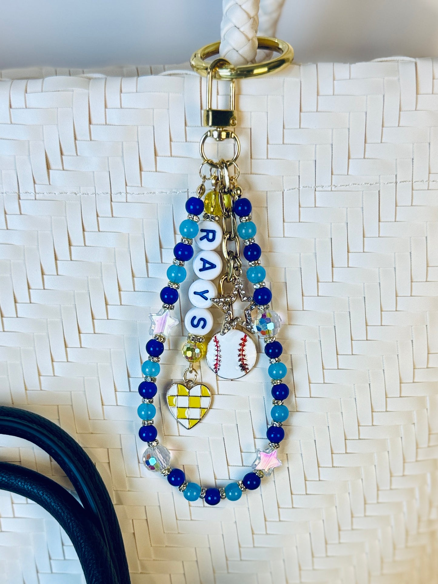 Rays Bag Charm | Baseball Keychain Zipper Pull | Baseball Fan Gift | Choose Your Team & Size | Handmade Sports Accessory