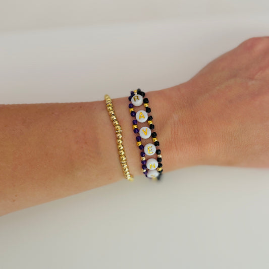 Ravens Football Woven, Beaded Bracelet, Seed Bead Jewelry, Handmade Game Day Gift