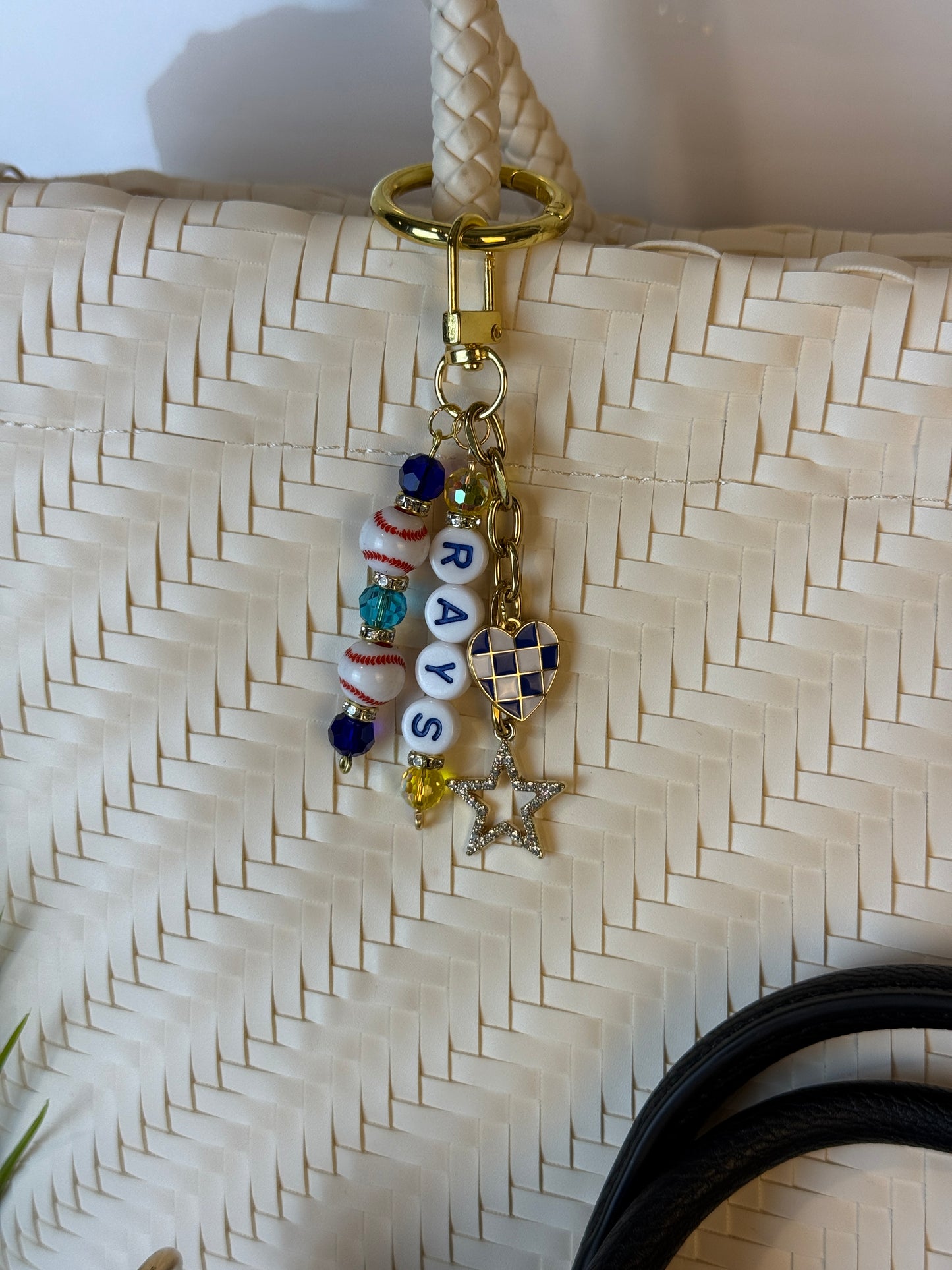Baseball Beaded Bag Charm: Baseball Keychain with Letter Beads