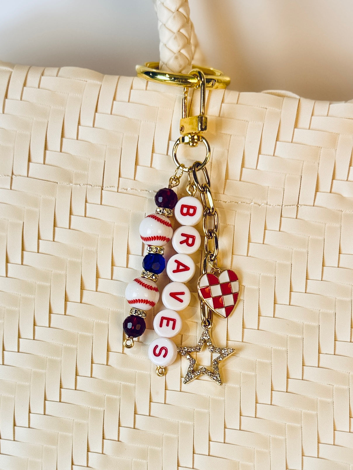 Braves Bag Charm | Baseball Keychain Zipper Pull | Baseball Fan Gift | Choose Your Team & Size | Handmade Sports Accessory