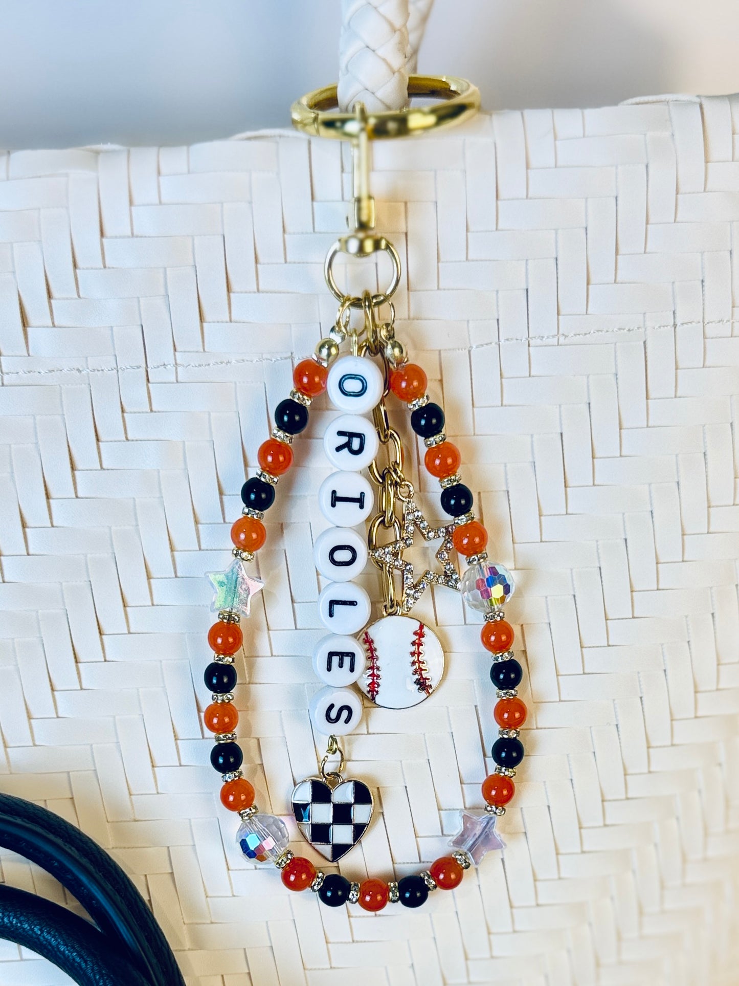 Orioles Bag Charm | Baseball Keychain Zipper Pull | Baseball Fan Gift | Choose Your Team & Size | Handmade Sports Accessory