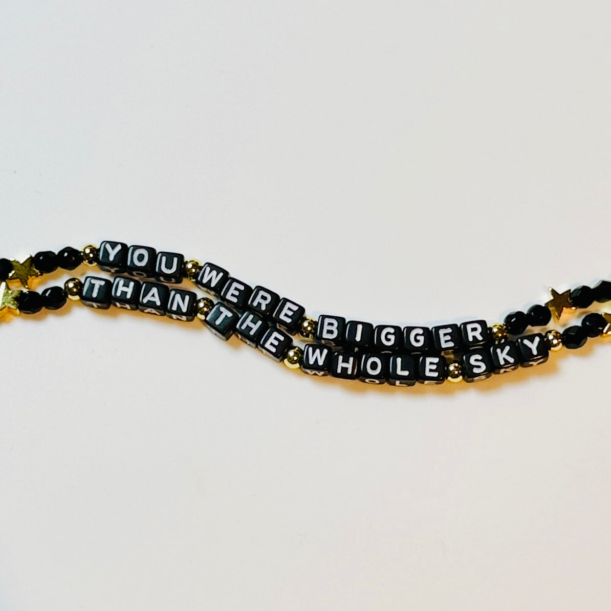 Bigger Than the Whole Sky Bracelet: Black Beaded Bracelet with Gold or Silver