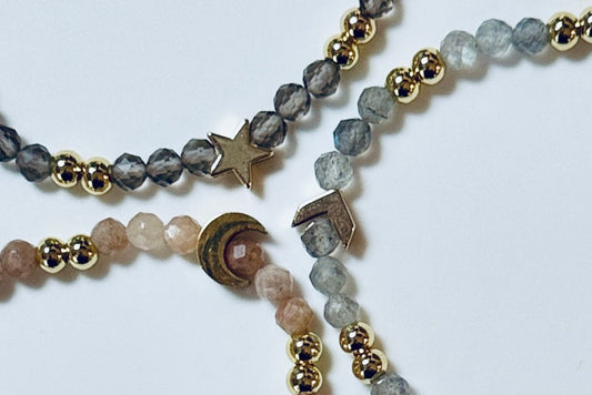 Sun Moon Rising Sign Bracelet Stack, with Personalized Alchemy Card, Custom Astrology Jewelry Set, Birth Chart Bracelet, Star Sign Crystal Bracelets, Personalized Gift, Zodiac Bracelet