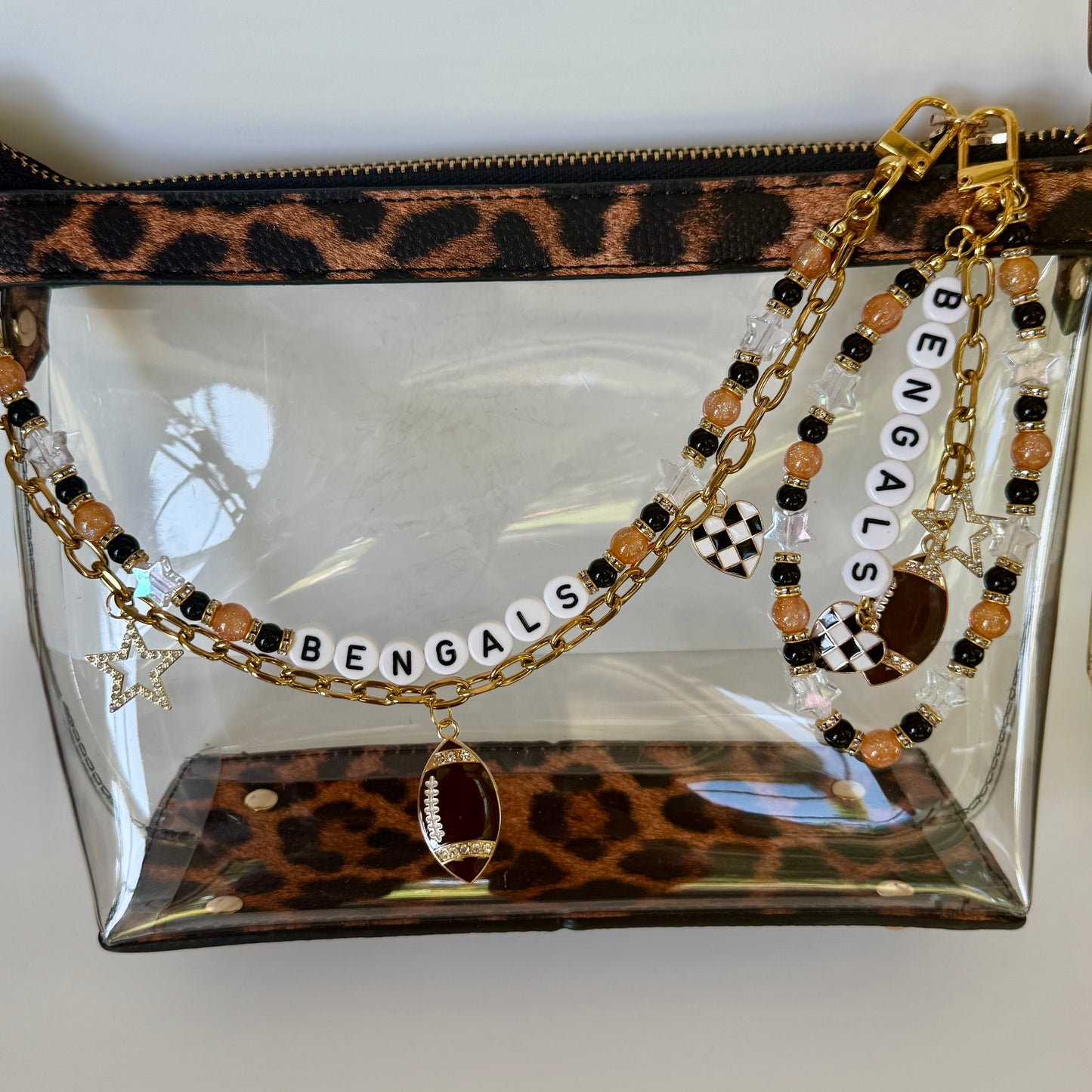 Bengals Football Bag Charm or Chain – Orange & Black Beaded Keychain or Purse Accessory – Game Day Stadium Bag Clip – Handmade Gift