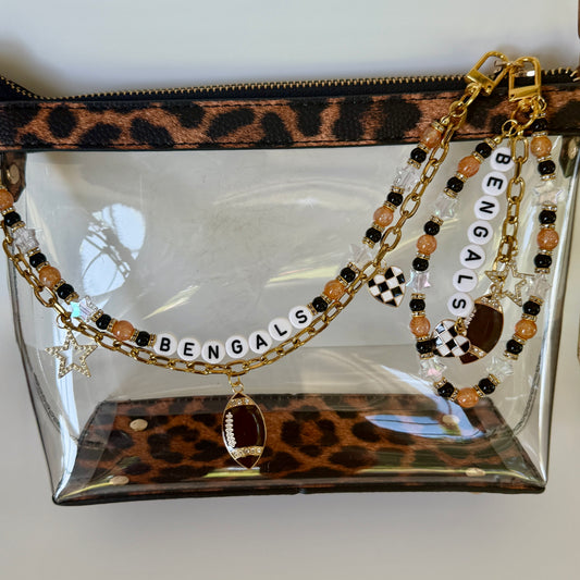 Bengals Football Bag Charm or Chain – Orange & Black Beaded Keychain or Purse Accessory – Game Day Stadium Bag Clip – Handmade Gift