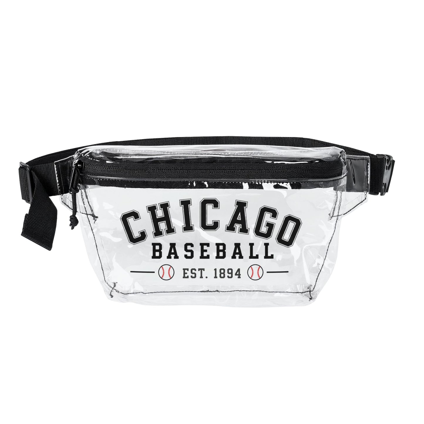 Chicago Clear Stadium Bag, Baseball Belt Bag, Transparent Fanny Pack, Black and Clear Bag