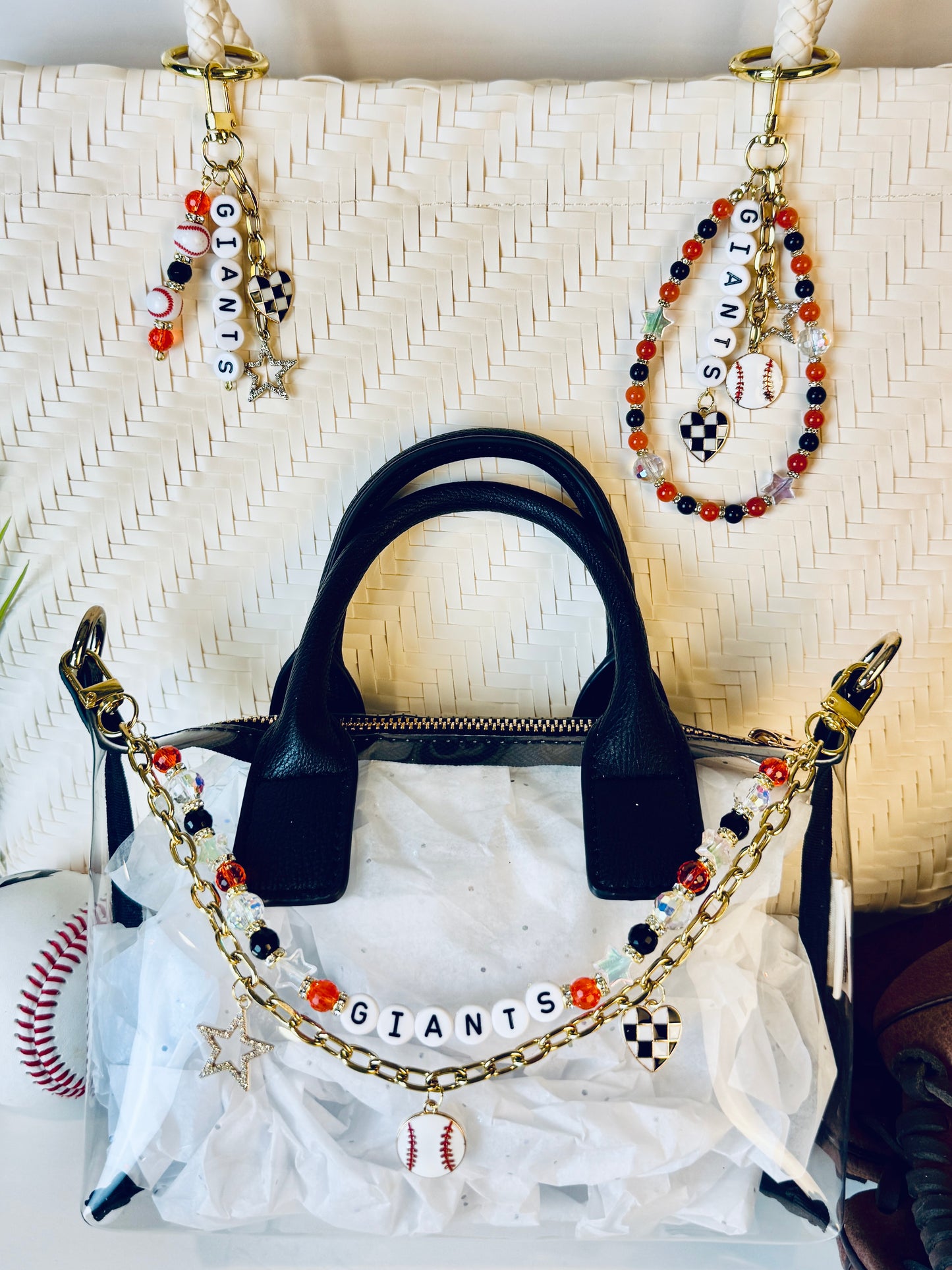 Giants Bag Charm | Baseball Keychain Zipper Pull | Baseball Fan Gift | Choose Your Team & Size | Handmade Sports Accessory