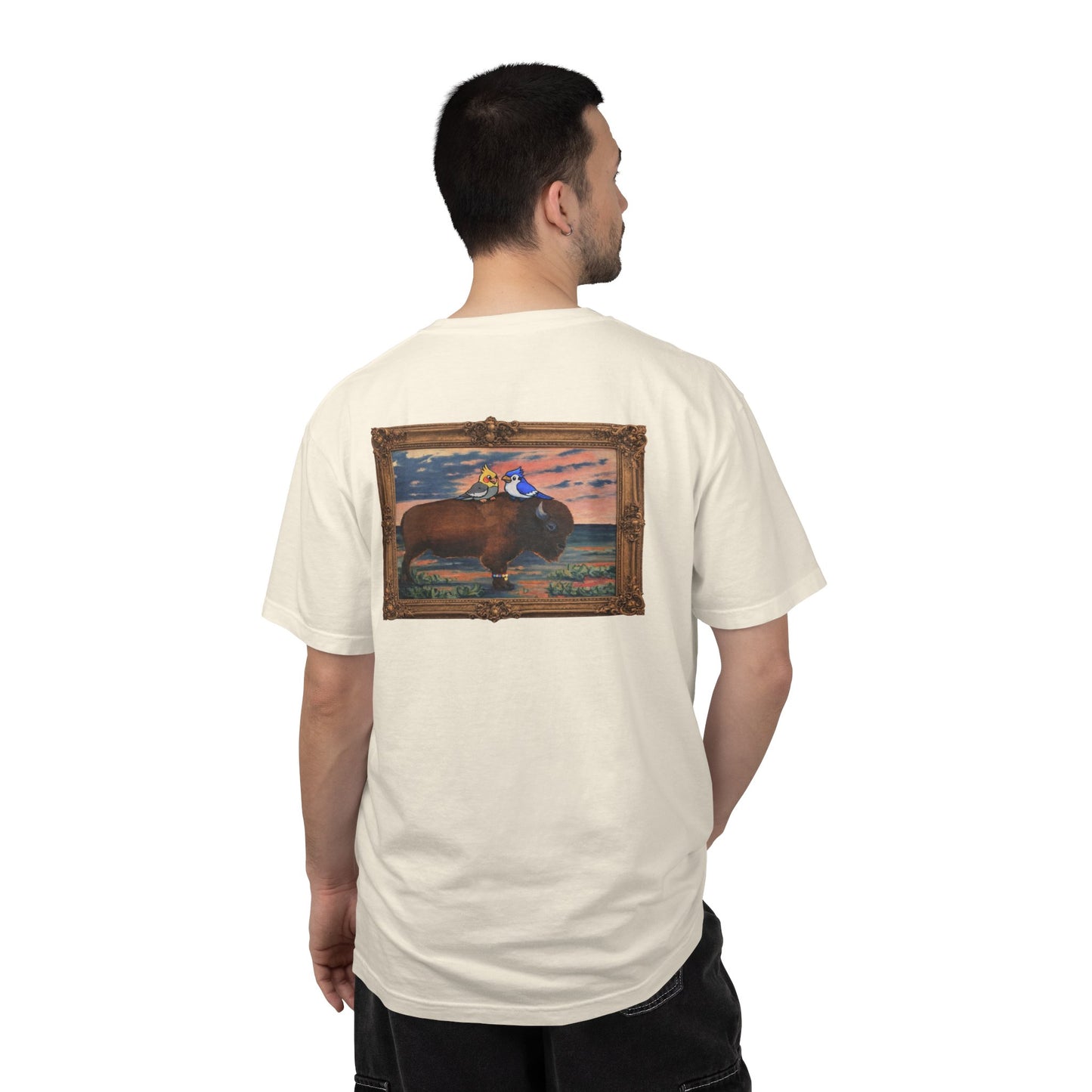Buffalo and Birds T- Shirt: Bison Graphic Tee, Funny Graphic T-Shirt, Bird Shirt