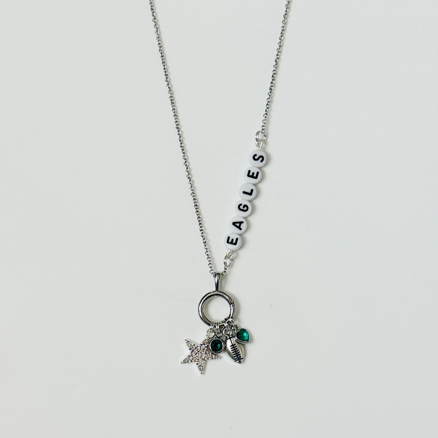 Eagles Football Charm Necklace – Customizable Game Day Jewelry, Handmade Fan Gift, Personalized Name or Number Necklace
