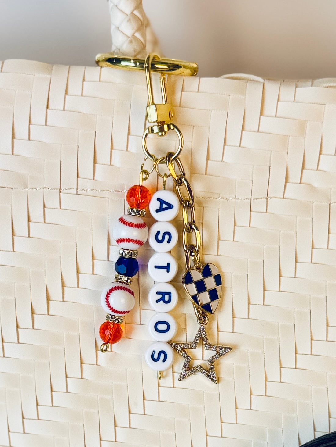 Baseball Beaded Bag Charm: Baseball Keychain with Letter Beads