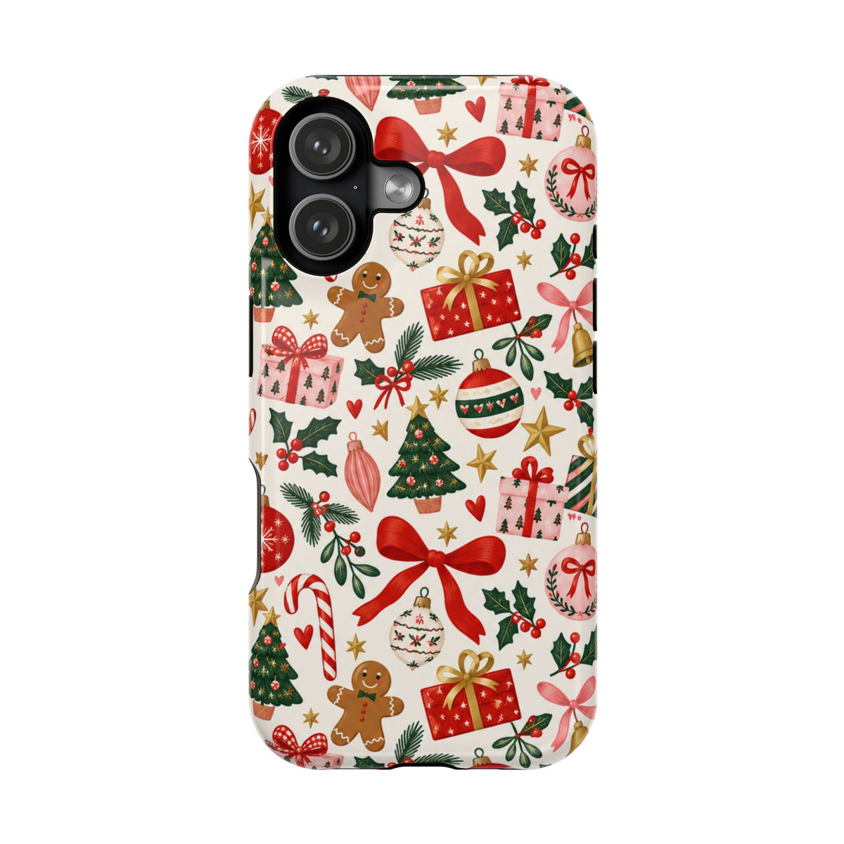 Christmas Gifts and Gingerbread Pattern Phone Case | Red and Green Holiday Phone Case