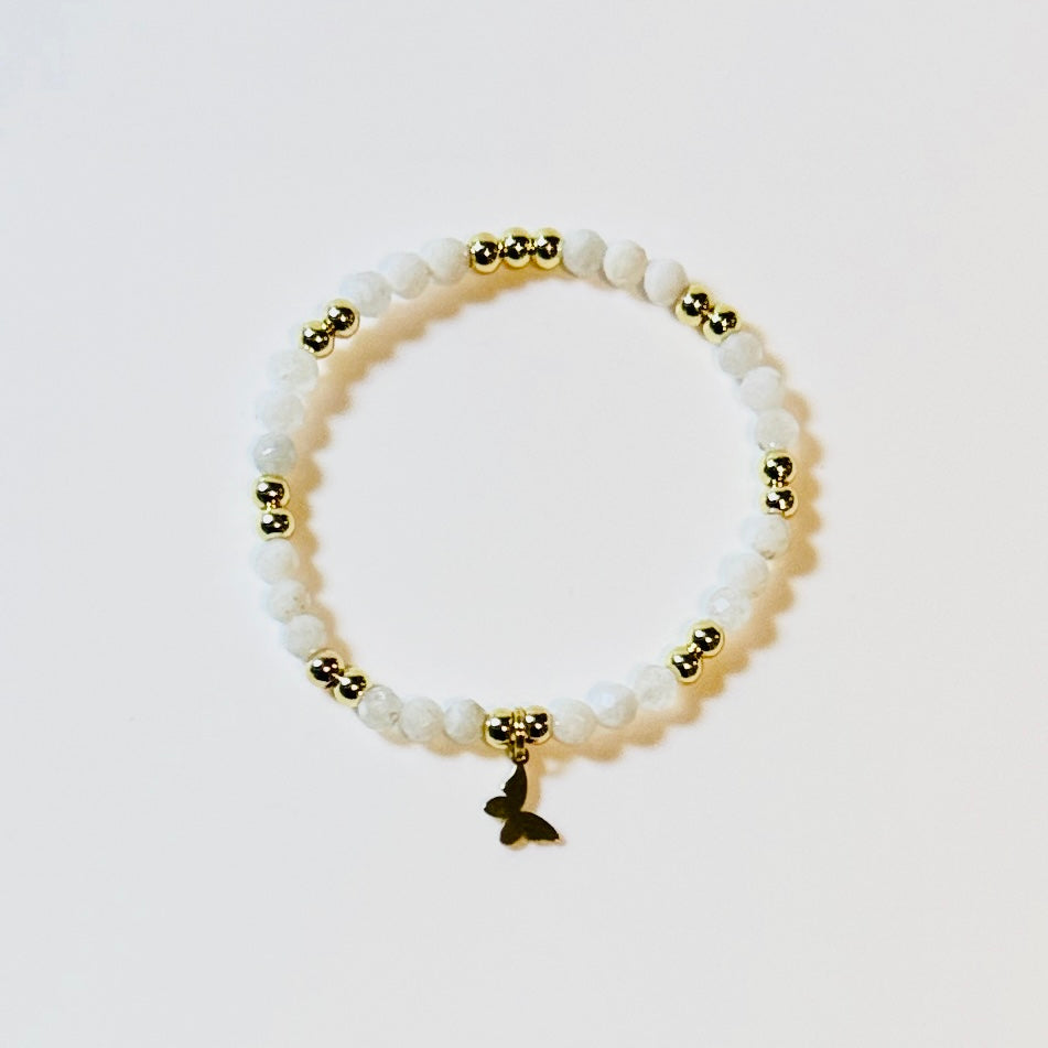 Manifestation Bracelet: 4mm Faceted Gemstone Charm, Intention Jewelry