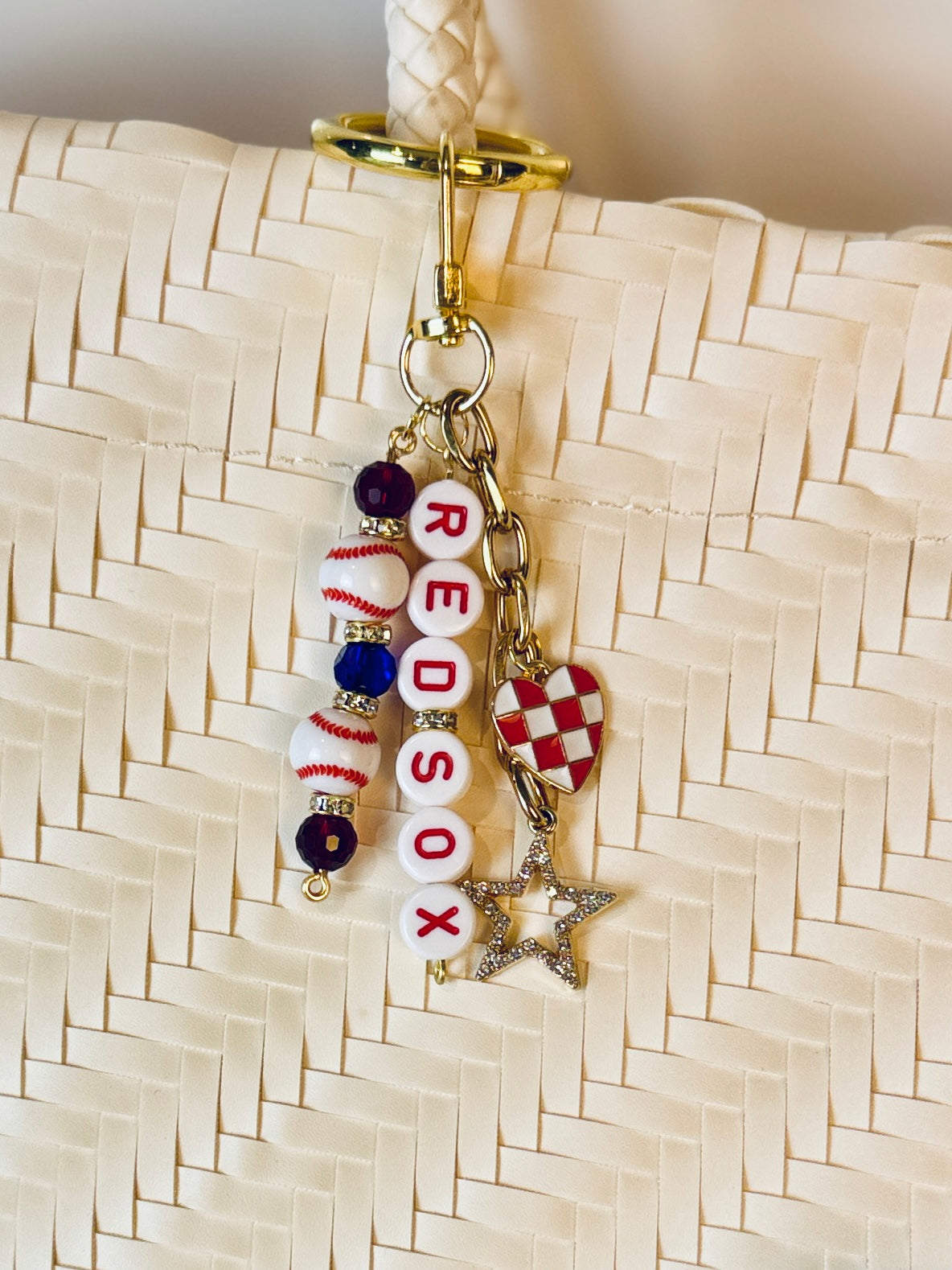 Baseball Beaded Bag Charm: Baseball Keychain with Letter Beads