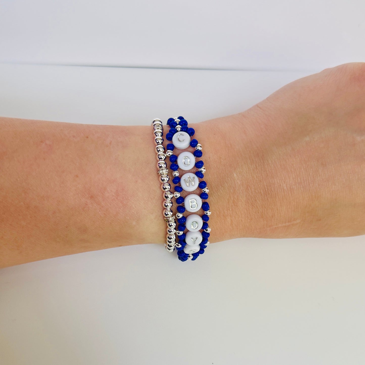 Cowboys Football Woven, Blue and White Beaded Bracelet, Game Day Gift