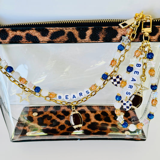 Bears Football Beaded Bag Charm or Chain: Orange & Navy Keychain - Handmade Game Day Accessory