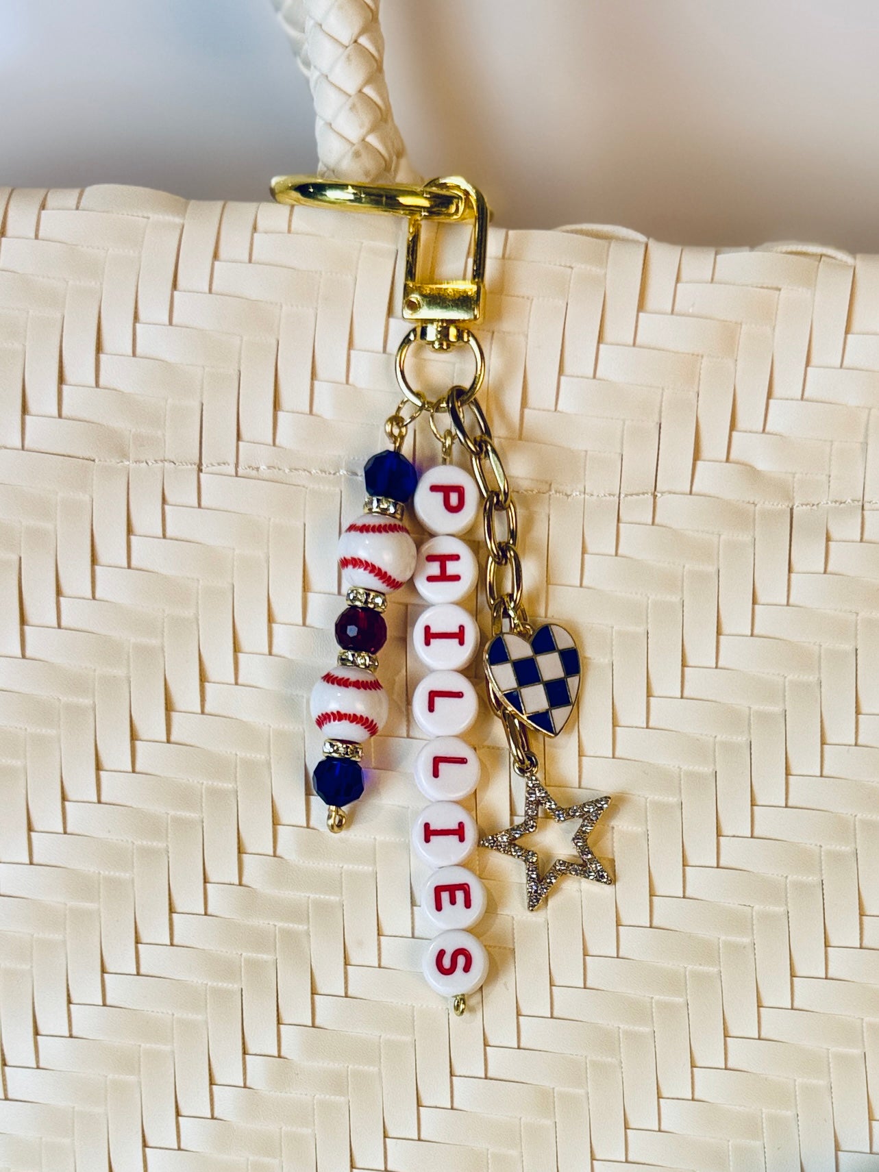 Baseball Beaded Bag Charm: Baseball Keychain with Letter Beads
