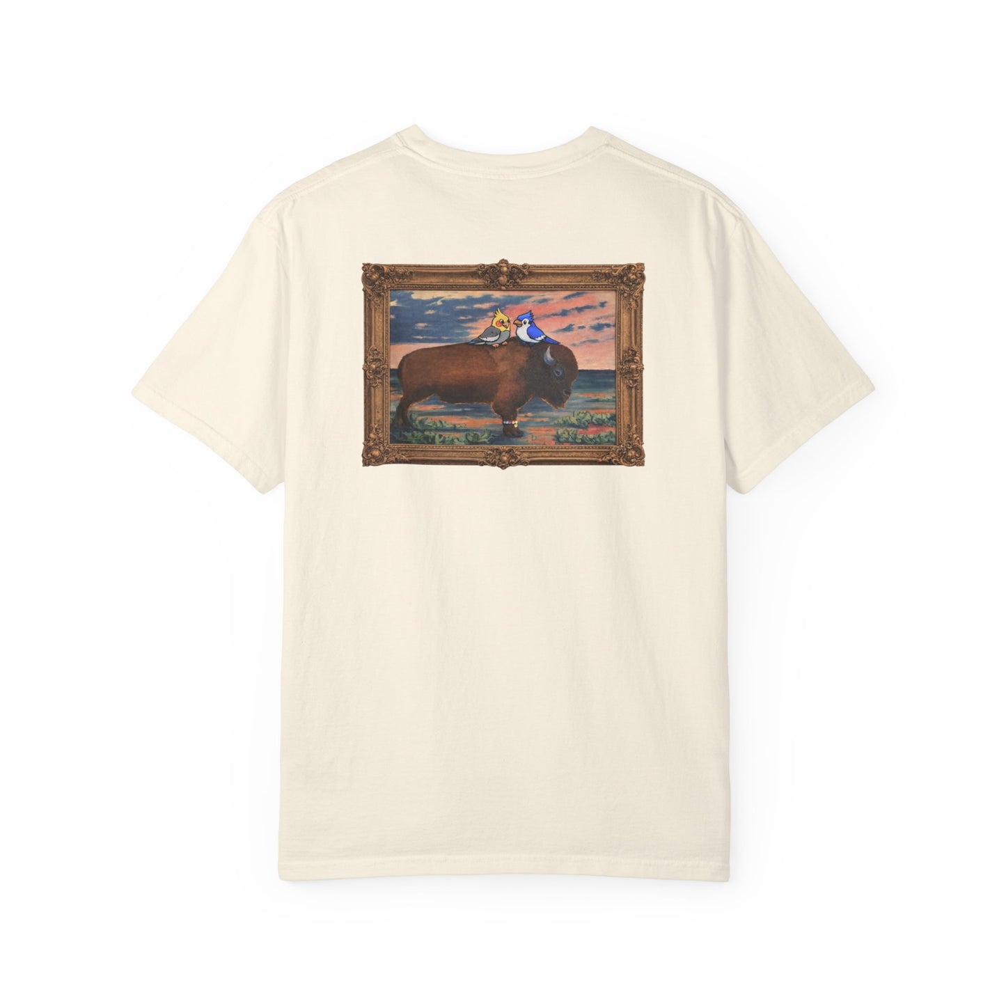Buffalo and Birds T- Shirt: Bison Graphic Tee, Funny Graphic T-Shirt, Bird Shirt
