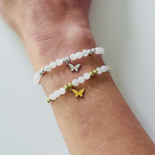 Moonstone Fertility Manifestation Bracelet: Gold or Silver Butterfly Charm