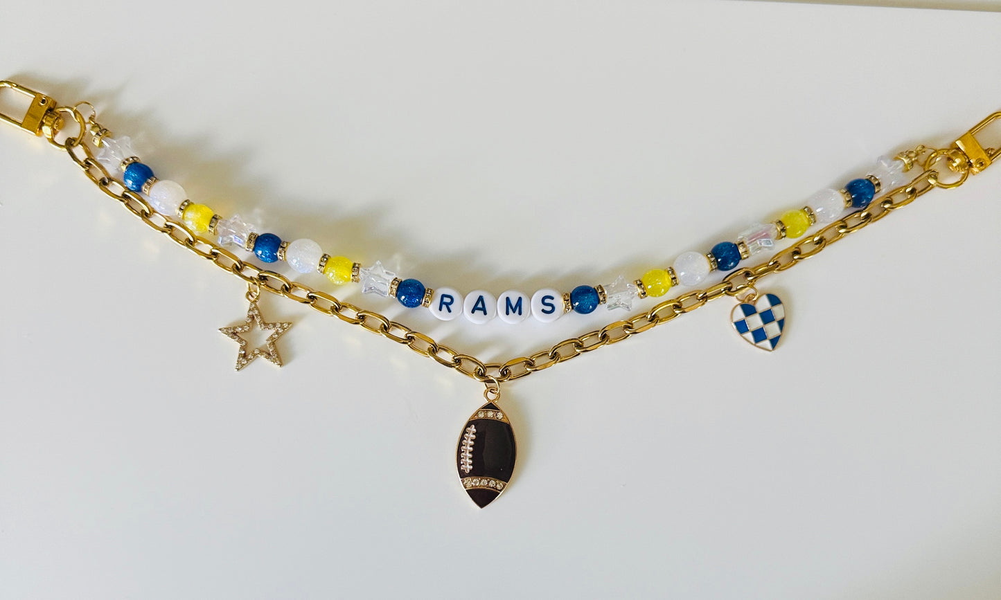 RAMS Beaded Bag Charm & Chain Set: Football Fan Jewelry