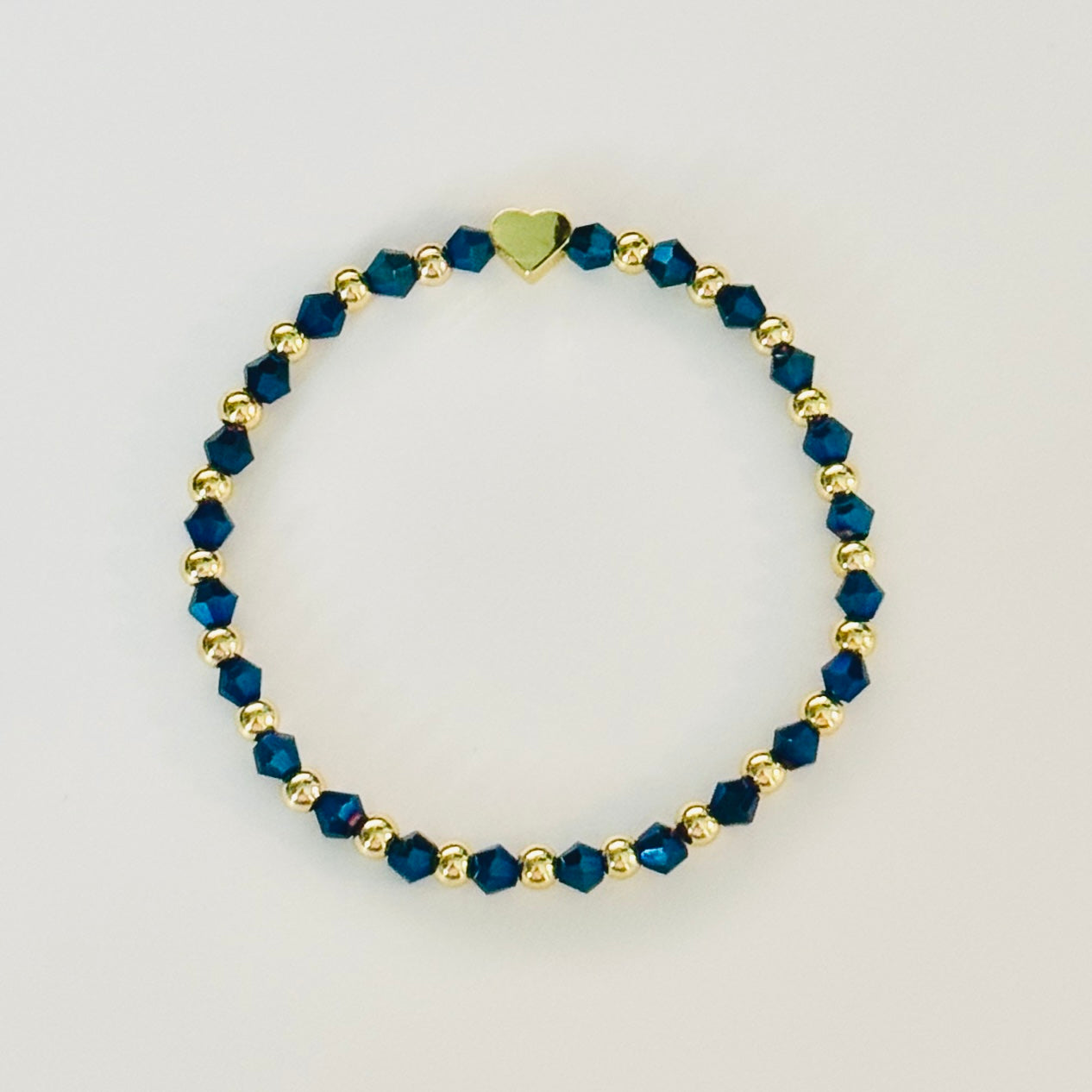 Blue Crystal Friendship Bracelet: Gold Plated Accents, Handmade