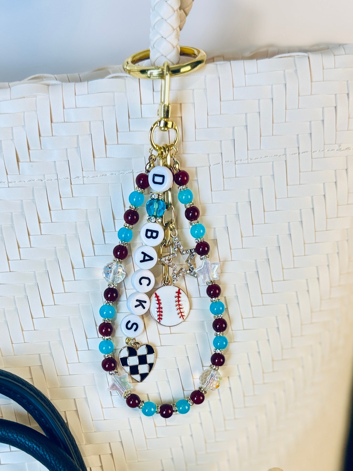 Diamondbacks Bag Charm | Baseball Keychain Zipper Pull | Baseball Fan Gift | Choose Your Team & Size | Handmade Sports Accessory