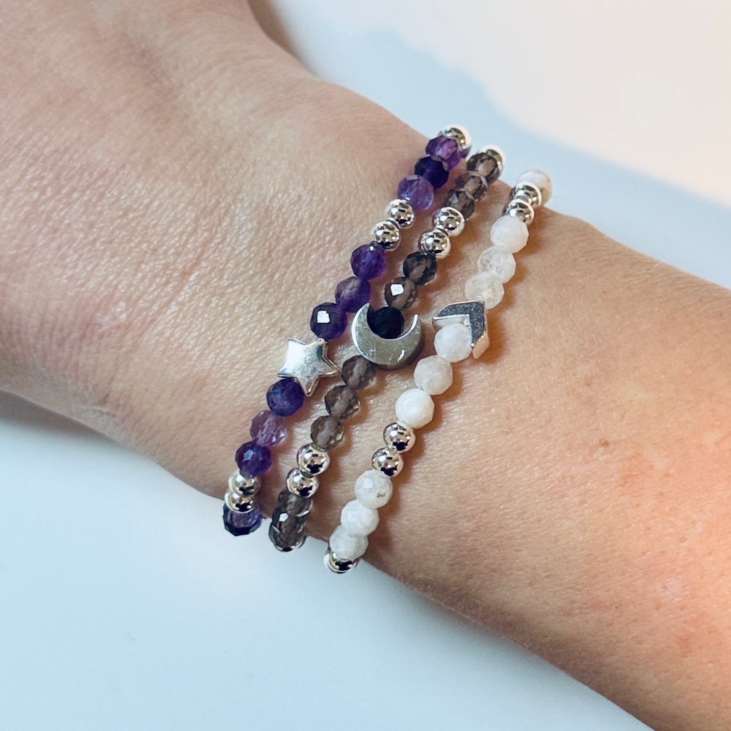 Sun Moon Rising Sign Bracelet Stack, with Personalized Alchemy Card, Custom Astrology Jewelry Set, Birth Chart Bracelet, Star Sign Crystal Bracelets, Personalized Gift, Zodiac Bracelet