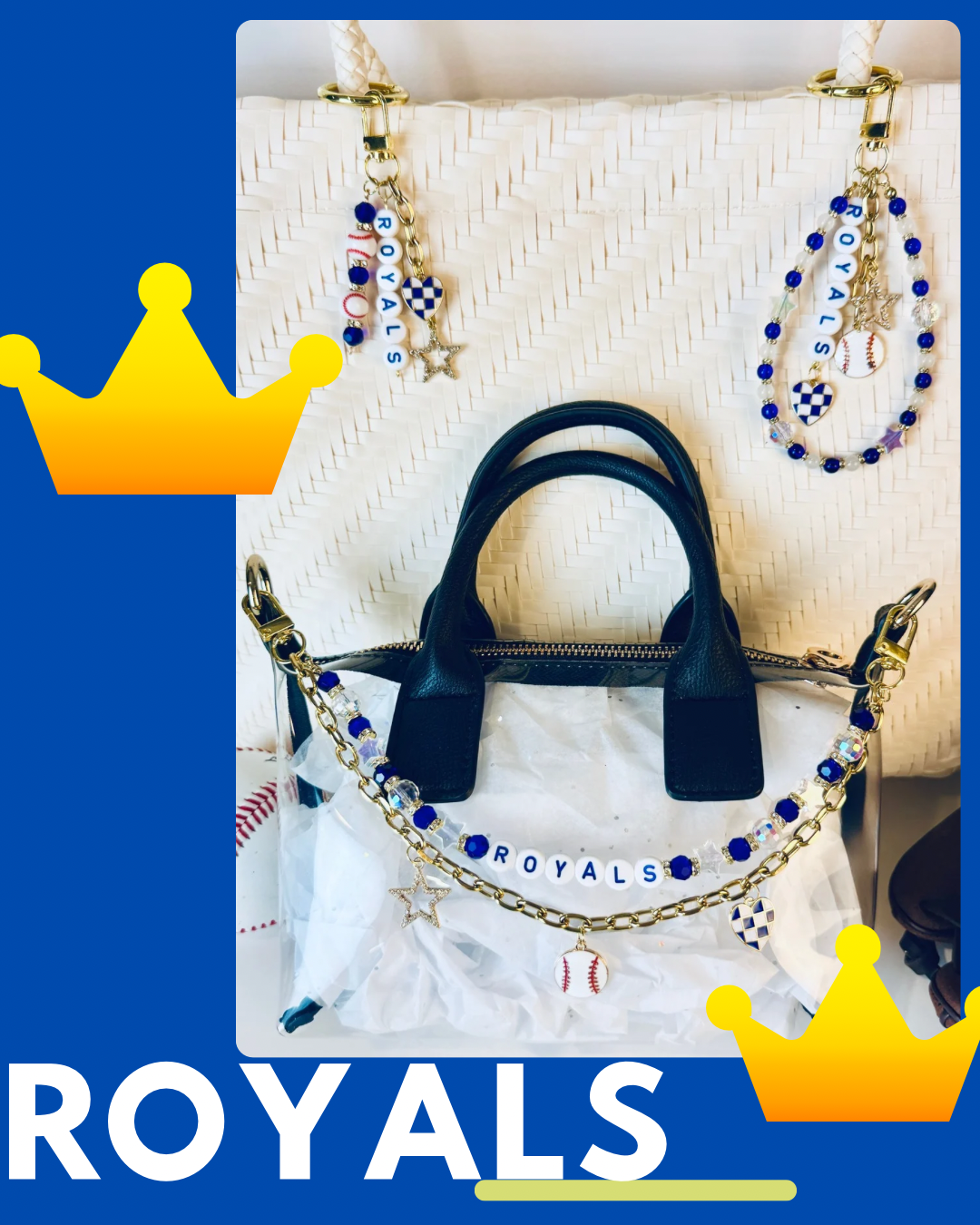 Royals Bag Charm | Baseball Keychain Zipper Pull | Baseball Fan Gift | Choose Your Team & Size | Handmade Sports Accessory