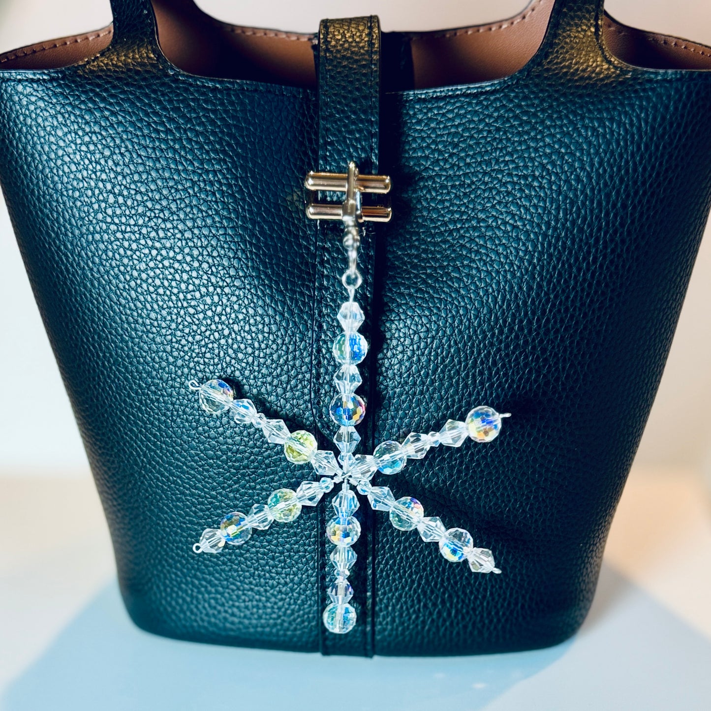 Snowflake Bag Charm: Faceted Glass Beads with Silver Keychain