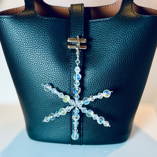 Snowflake Bag Charm: Faceted Glass Beads with Silver Keychain