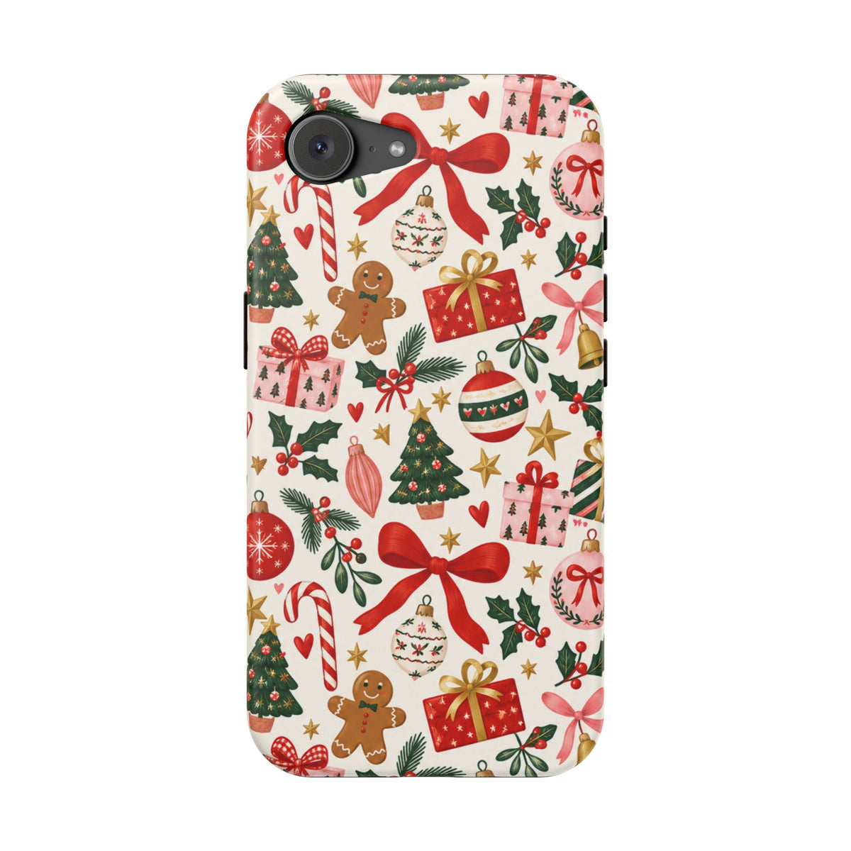 Christmas Gifts and Gingerbread Pattern Phone Case | Red and Green Holiday Phone Case