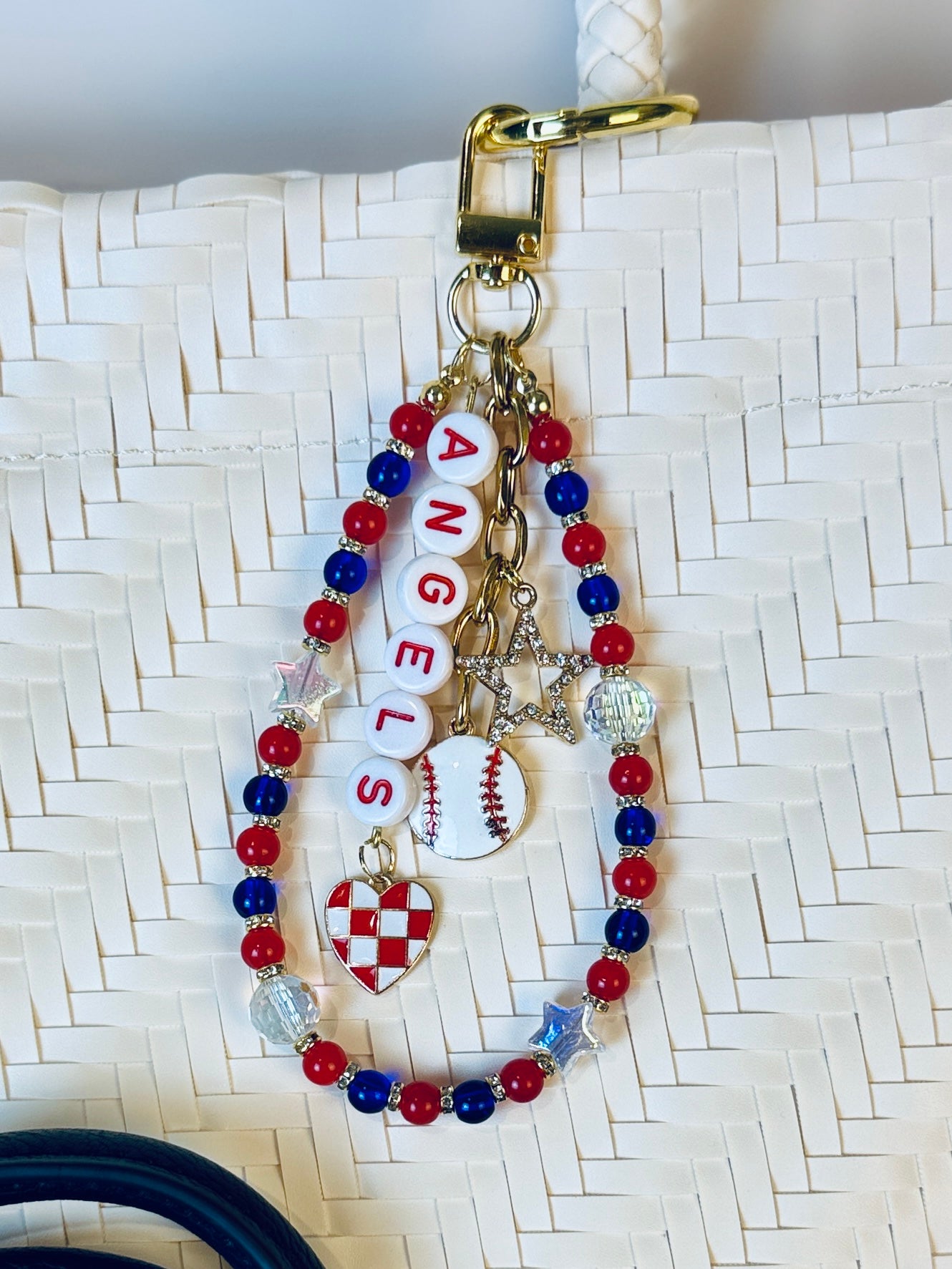 Angels Bag Charm | Baseball Keychain Zipper Pull | Baseball Fan Gift | Choose Your Team & Size | Handmade Sports Accessory