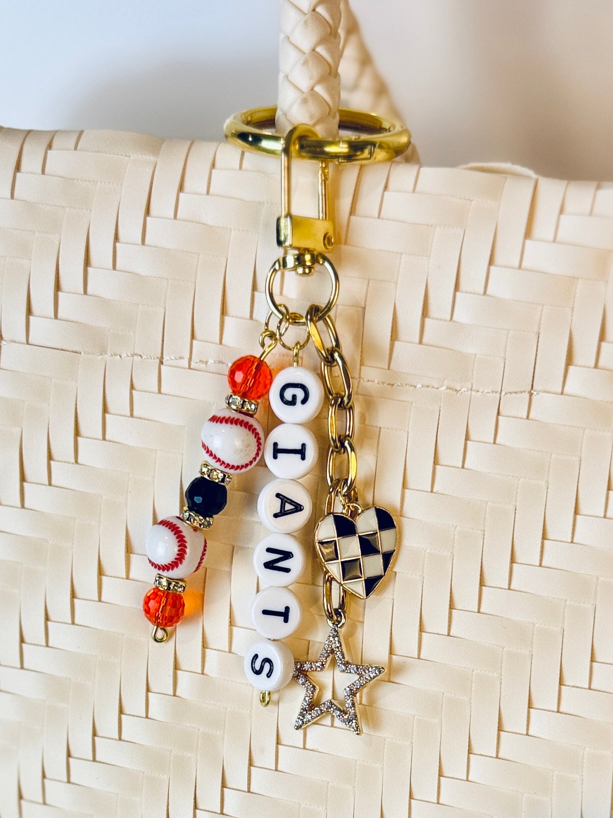 Baseball Beaded Bag Charm: Baseball Keychain with Letter Beads