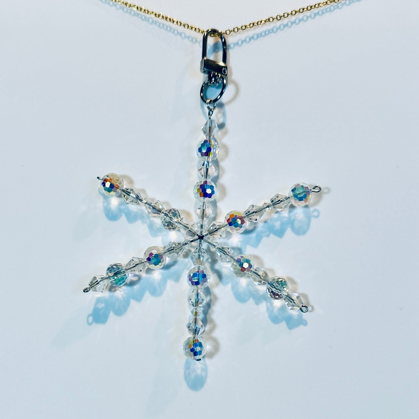 Snowflake Bag Charm: Faceted Glass Beads with Silver Keychain