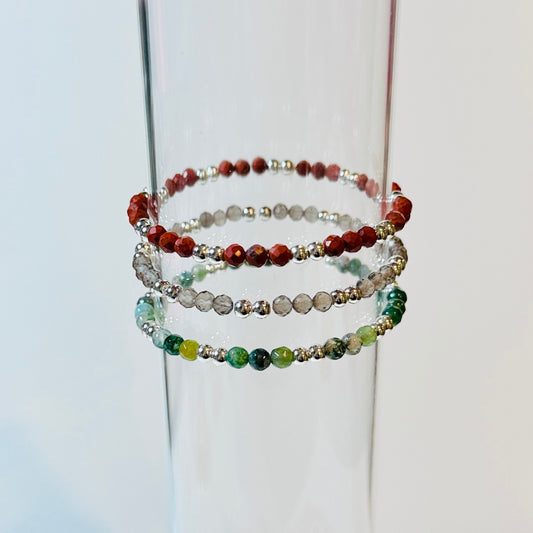 Grounding Crystal Bracelet Stack – Red Jasper, Smoky Quartz & Moss Agate
