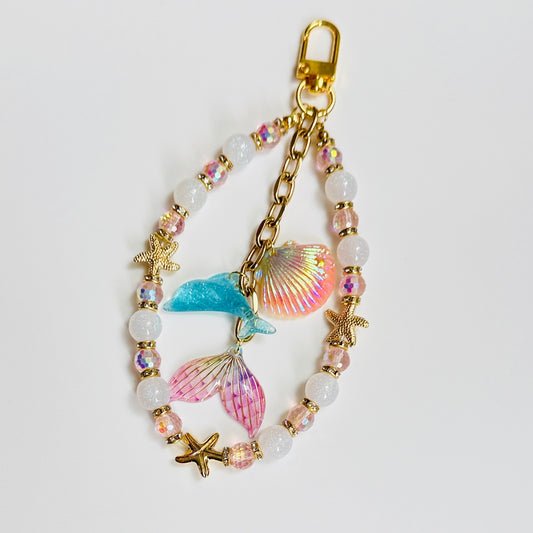 Ocean Dreams Bag Charm – Mermaid Tail, Dolphin & Seashell Beaded Keychain | Coastal Aesthetic Bag Accessory | Handmade Summer Charm Gift