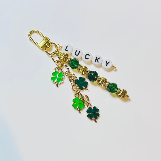Lucky Clover Keychain: Green Glass Bead Bag Charm, St. Patrick's Day