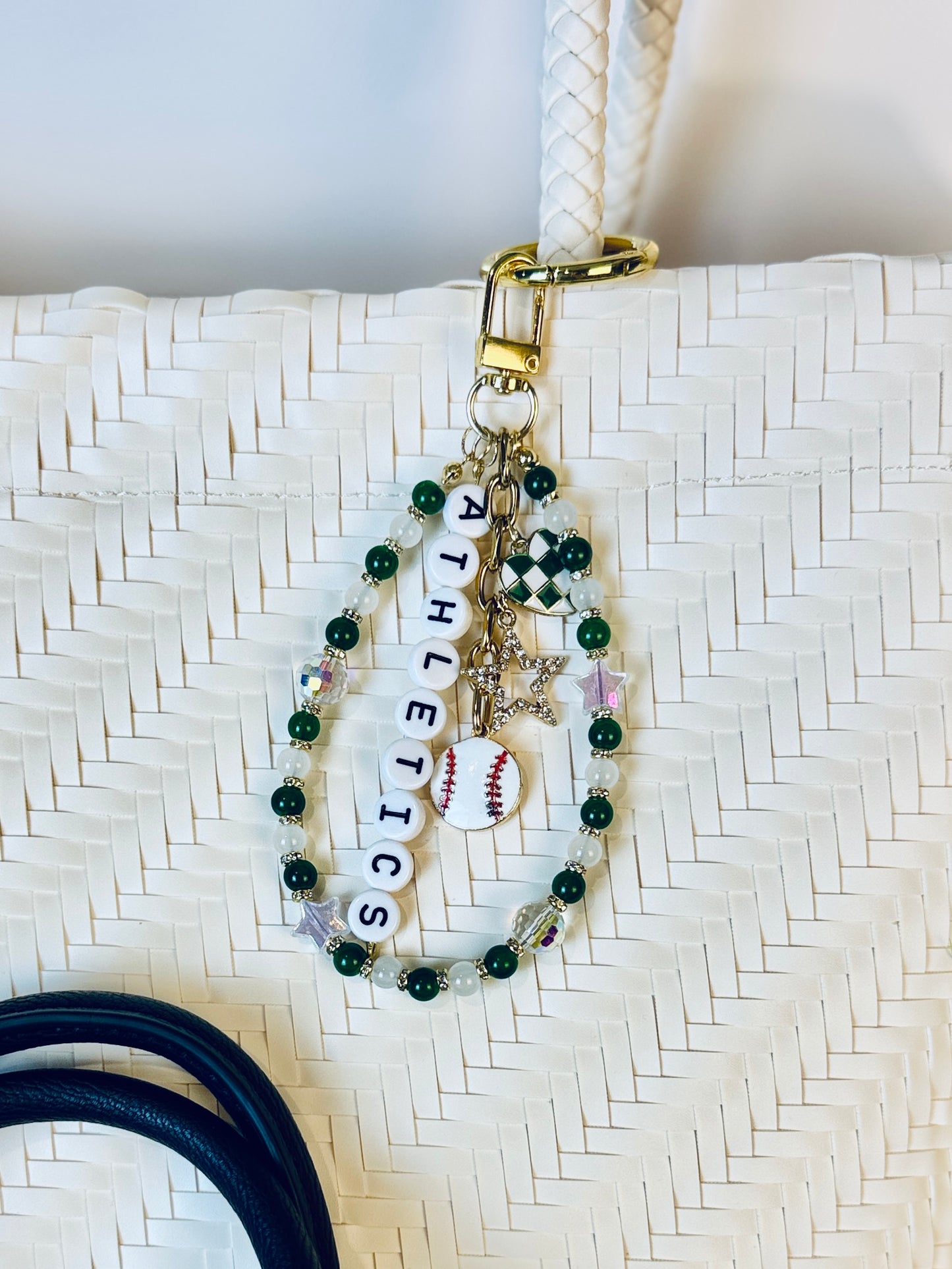 Athletics Bag Charm | Baseball Keychain Zipper Pull | Baseball Fan Gift | Choose Your Team & Size | Handmade Sports Accessory
