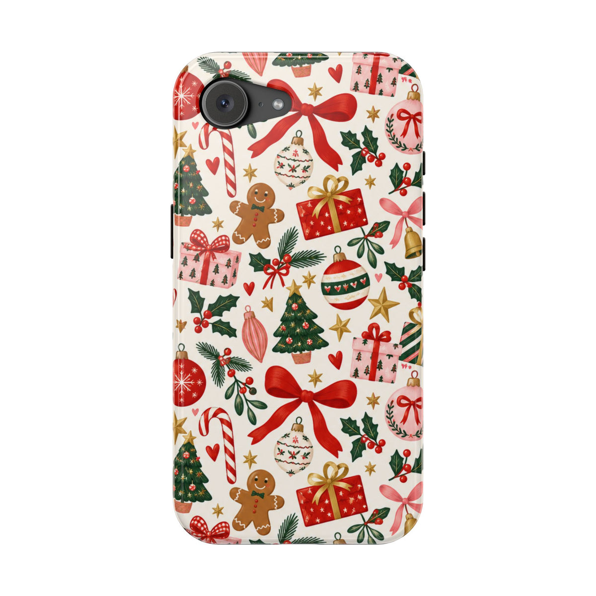 Christmas Gifts and Gingerbread Pattern Phone Case | Red and Green Holiday Phone Case