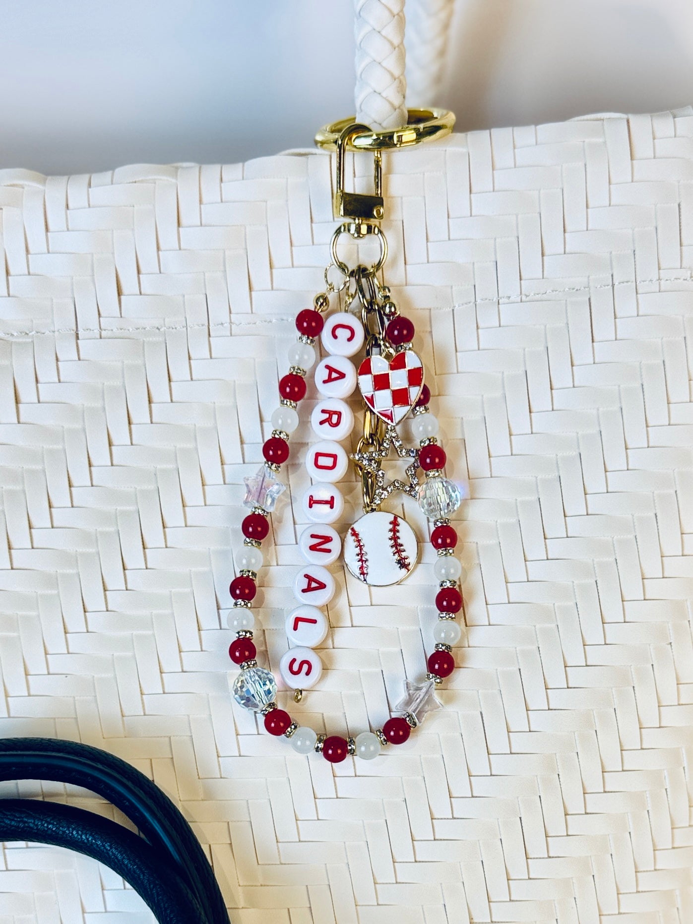 Cardinals Bag Charm | Baseball Keychain Zipper Pull | Baseball Fan Gift | Choose Your Team & Size | Handmade Sports Accessory