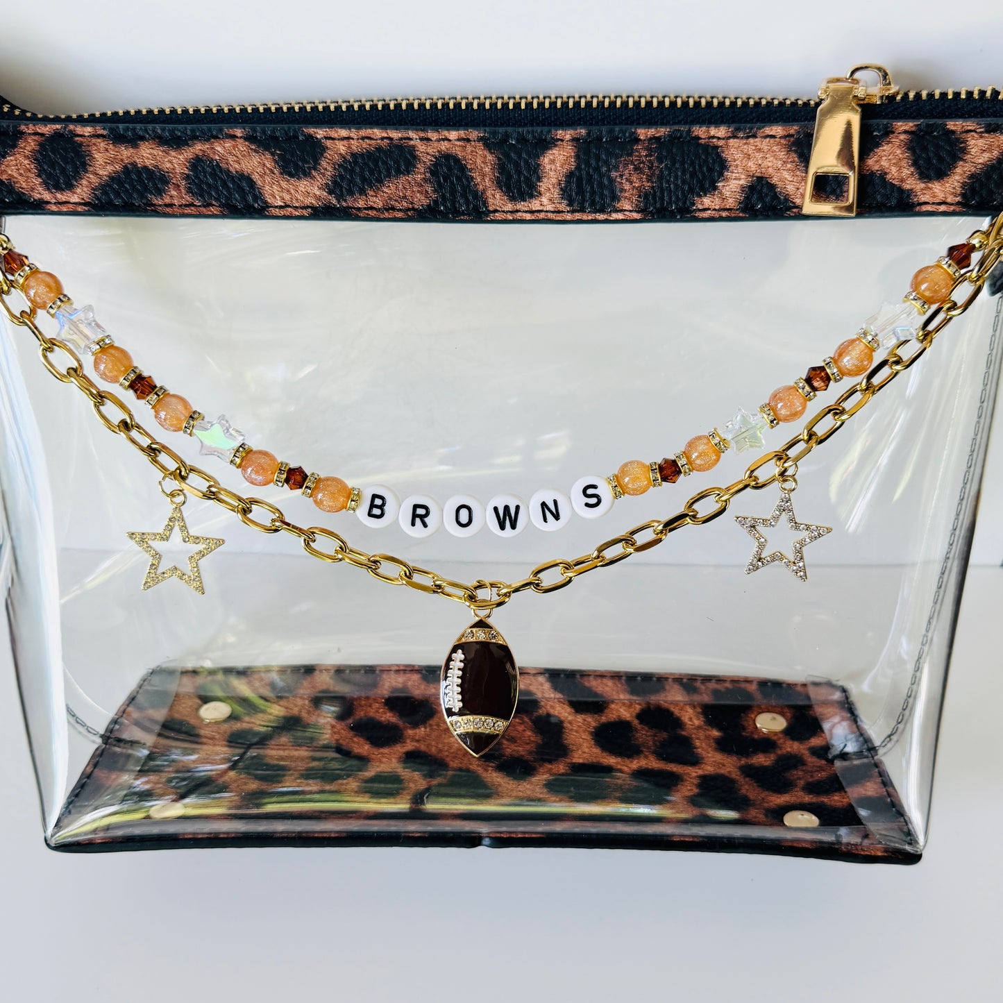 Browns Football Beaded Bag Charm: Orange & Brown Game Day Purse Chain