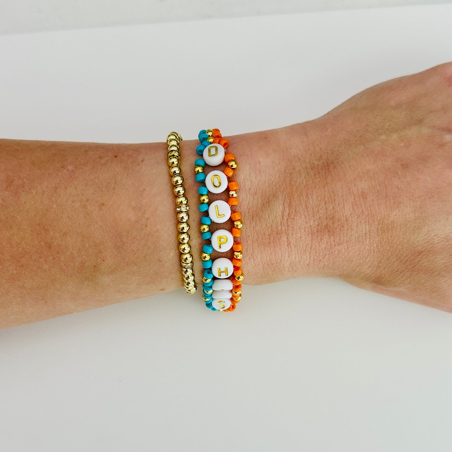 Dolphins Football Woven, Beaded Bracelet, Seed Bead Jewelry, Handmade Game Day Gift