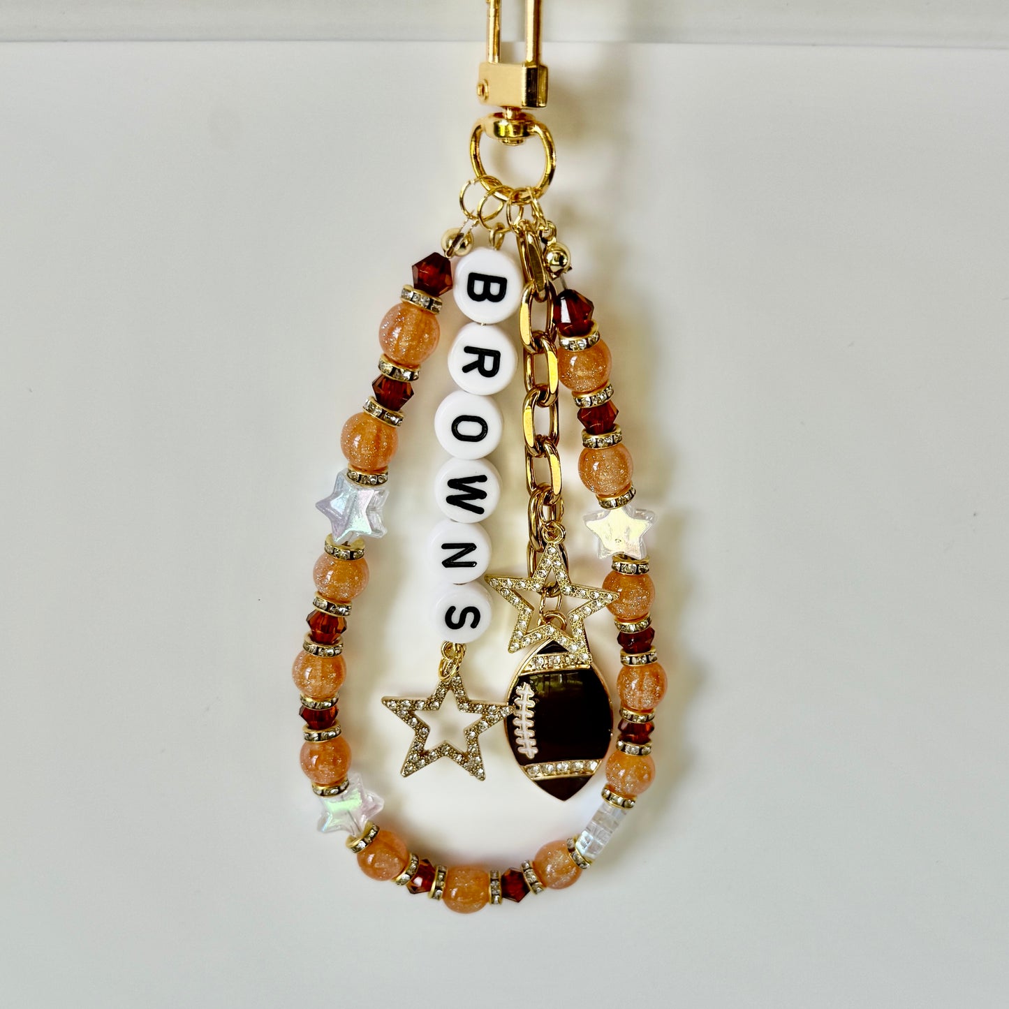 Browns Football Beaded Bag Charm: Orange & Brown Game Day Purse Chain