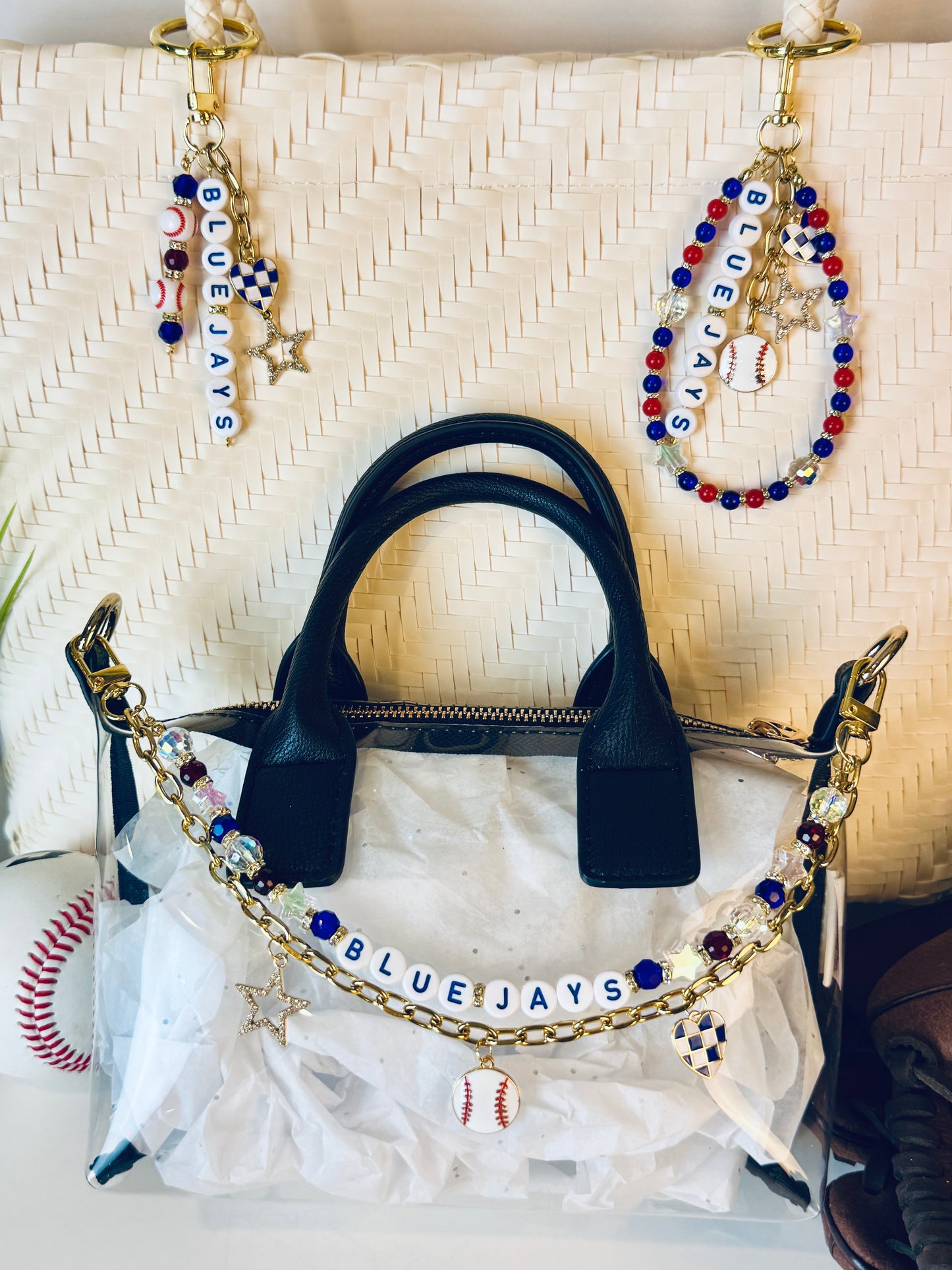 Blue Jays Bag Charm | Baseball Keychain Zipper Pull | Baseball Fan Gift | Choose Your Team & Size | Handmade Sports Accessory