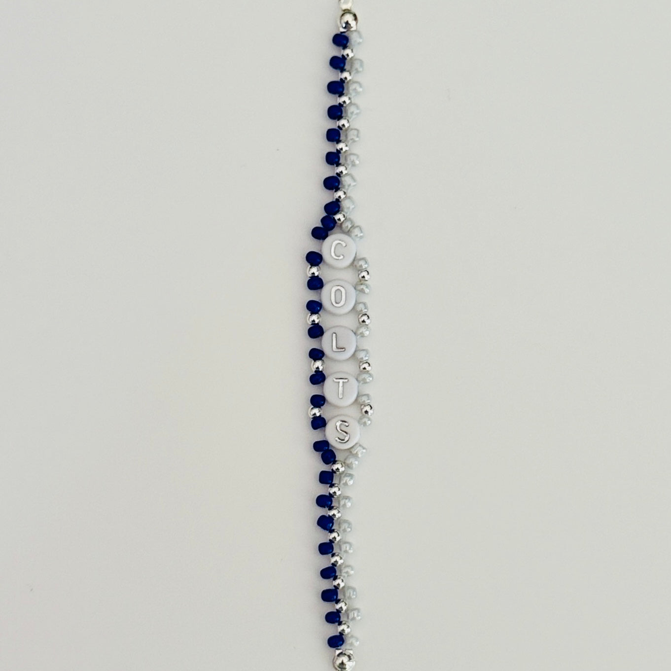 Colts Football Woven Bracelet – Blue and White Seed Bead Jewelry, Handmade Game Day Gift, Sports Fan Beaded Bracelet