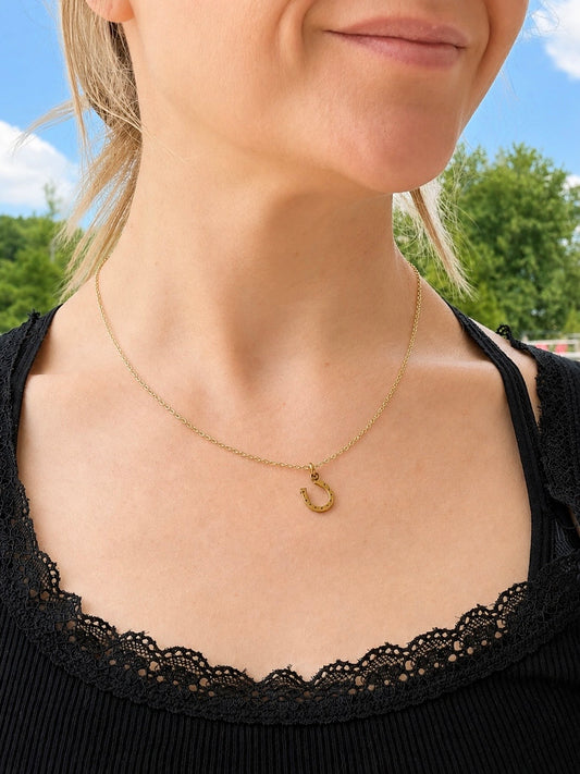 Horseshoe Charm Necklace, 18k Gold Plated Stainless Steel Pendant